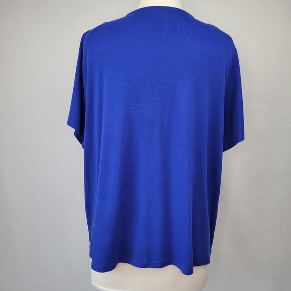 Calvin Klein Knot Front Short Sleeve V-Neck Top Blue Size 2X - Picture 4 of 11